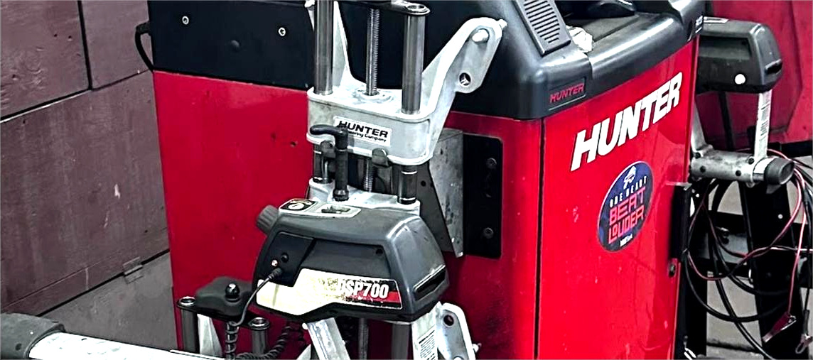 Wheel balancing equipment in the shop